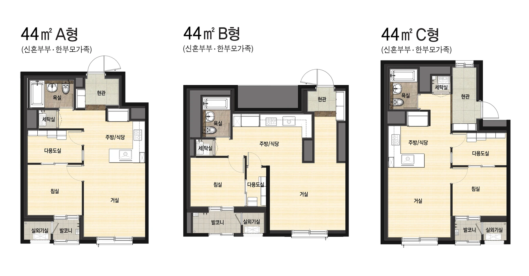 동탄호수공원경기행복주택 44ABC_신혼부부,한부모가족 주택형 평면도
